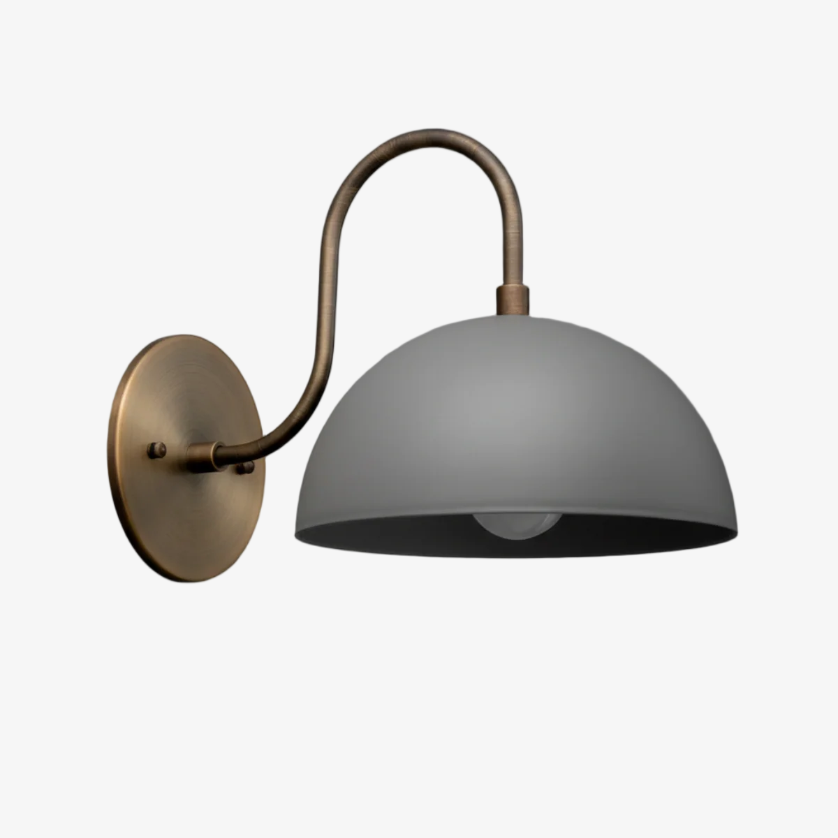 Curva Metal Industrial Wall Sconce - Curved Brass Arm - Hammered Dome Light Fixture T408