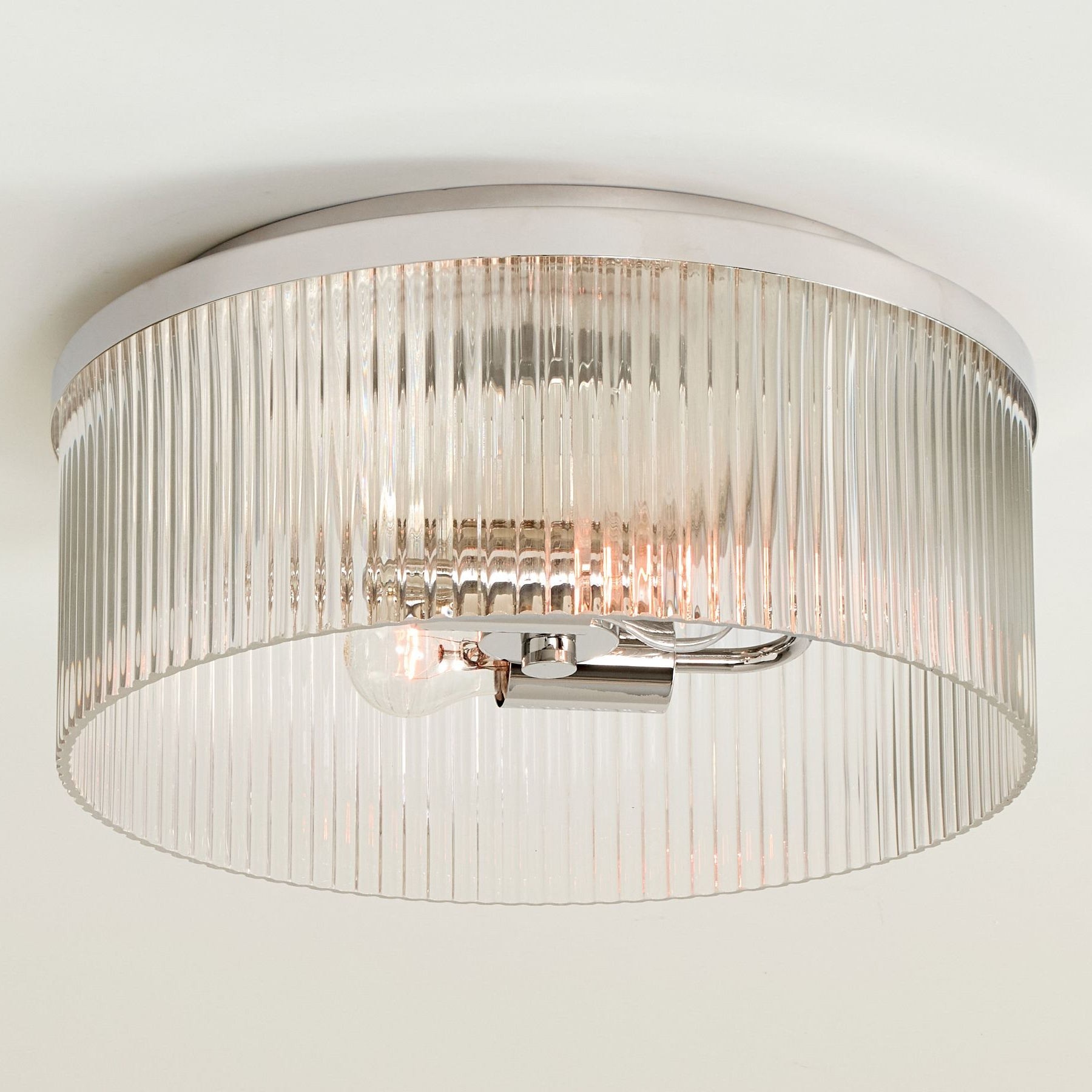 Bravira Flush Mount Ceiling Light - Ribbed & Bubbled Glass Metal Light T071