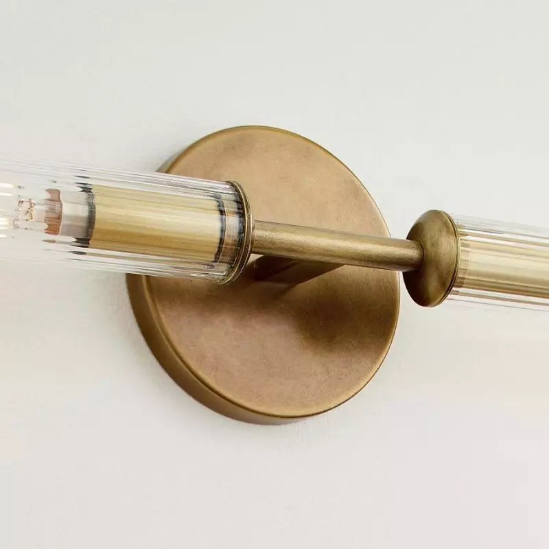 Alice Rustic Transparent Cooper Ribbed Glass Double Tube Sconce T011
