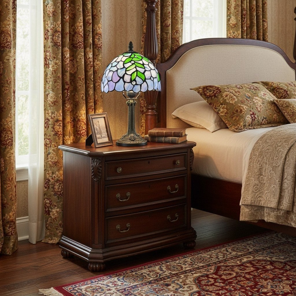 Virelle Traditional Tiffany Table Lamp - Colorful Stained Glass Dome Desk Light for Bedroom T549