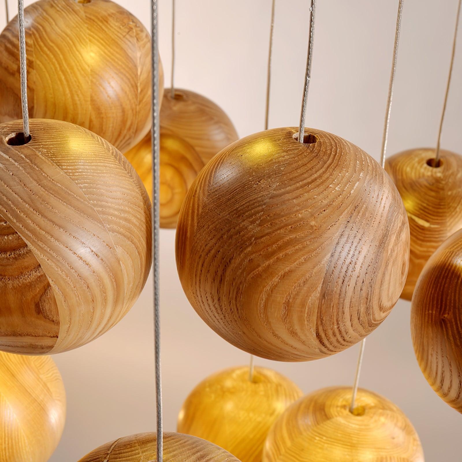 Wooden Orb Sphere Cluster Pendant Light G72