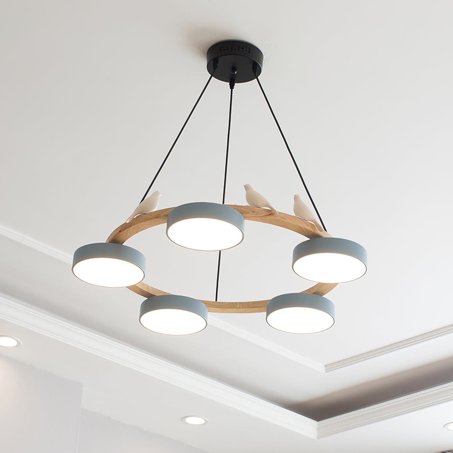 Nordic Wooden Bird Creative Round Chandelier S187