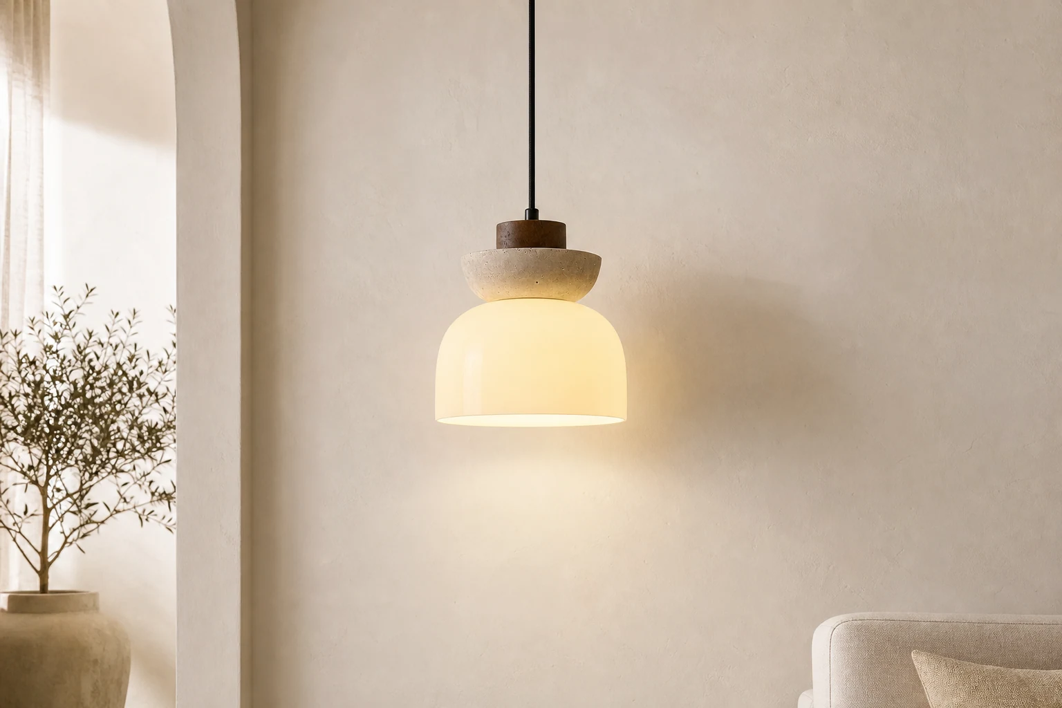 Lampa wisząca Paolina D23 zainstalowana w scenie pomieszczenia