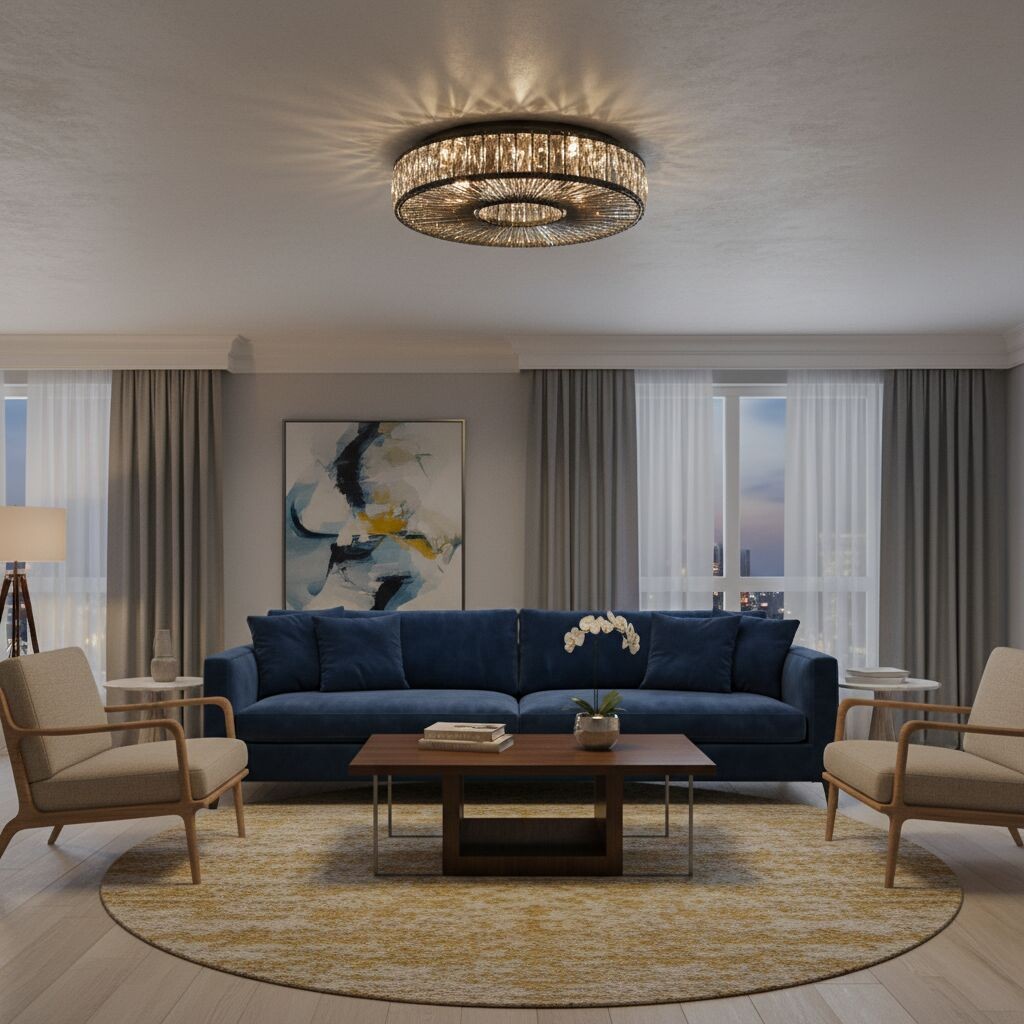 Glomar Glass Round Flush Ceiling Light - Modern Metal Glass Finish Living Areas T542