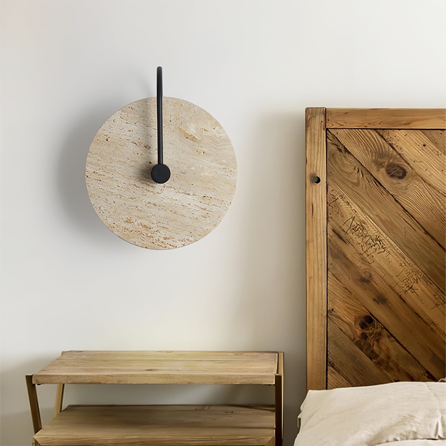 Simple Clock-Shaped Travertine Wall Lamp M25
