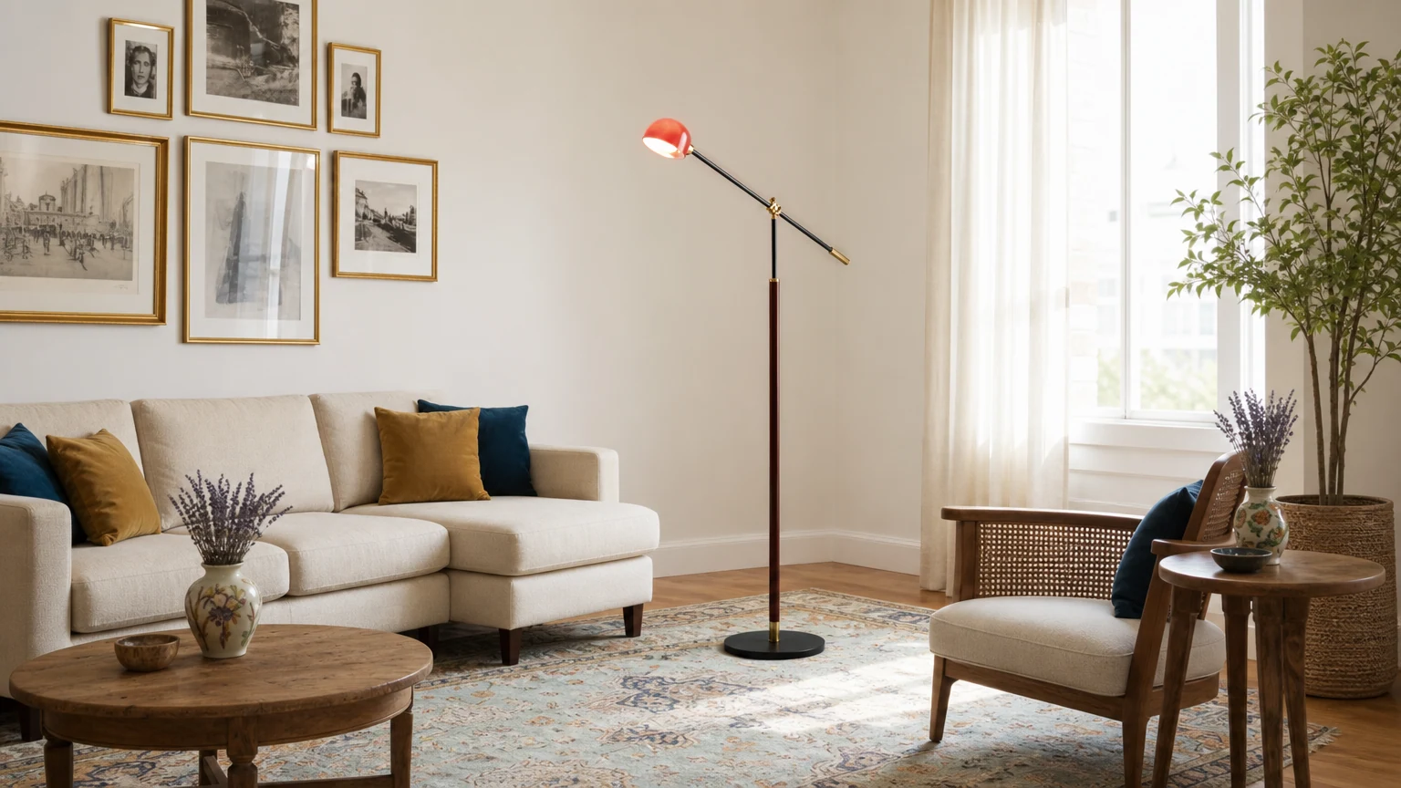 Lampa podłogowa Heritage Swing D316 w ciepłej scenerii wnętrza