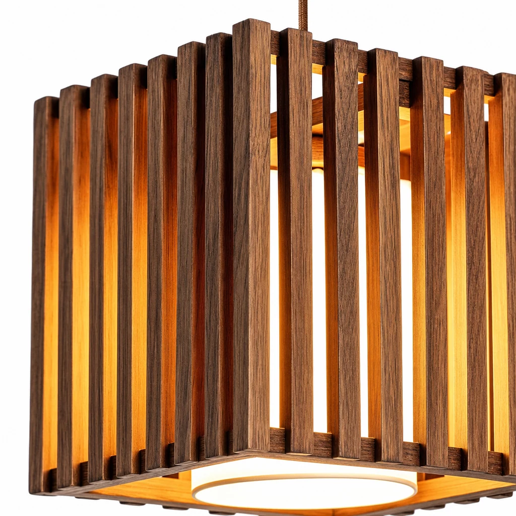 Detailaufnahme des Materials des CUBIC-Holzpendelschirms