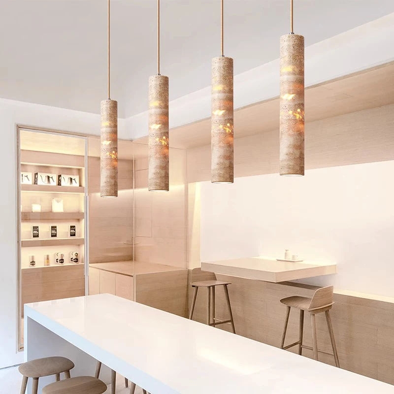 Cream Travertine Tube Pendant Light D912