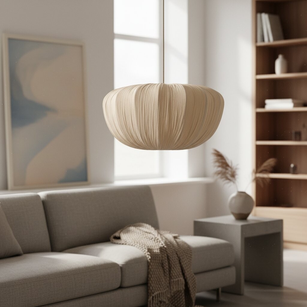 Linbron Pendant - Soft Linen Shade Curved Frame Modern Ceiling Light for Dining Room T477