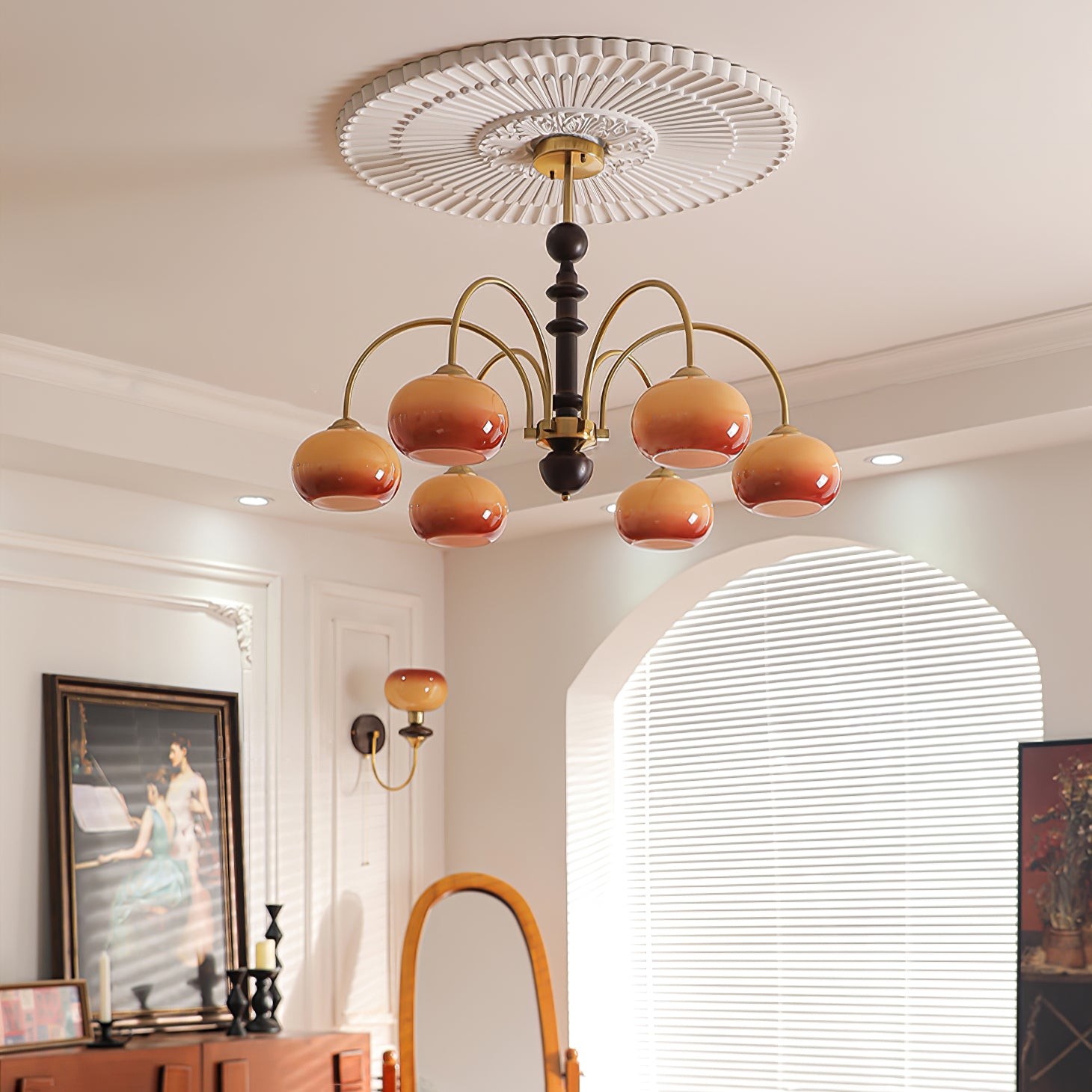 Vintage Bauhaus Persimmon Chandelier M526