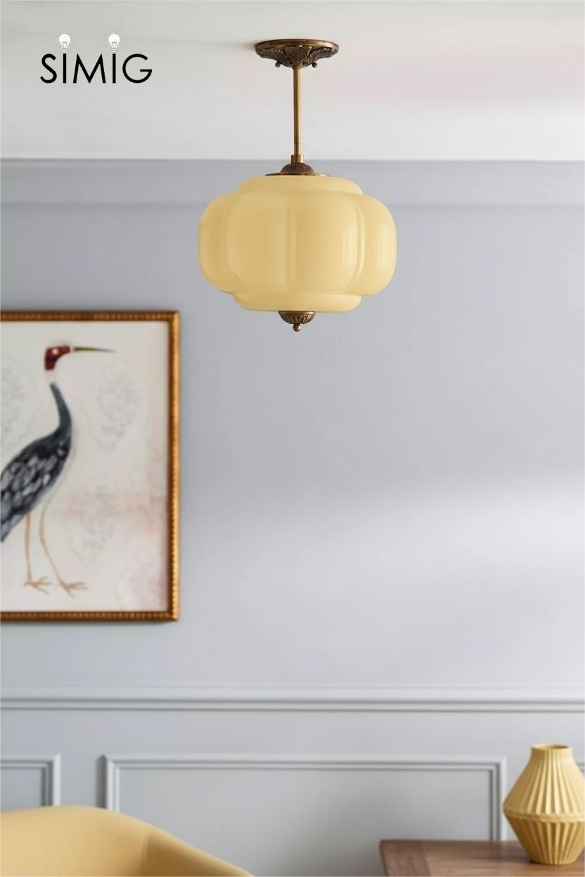 Eloise Vintage Pumpkin Glass Semi-Flush Mount Pendant Light G53