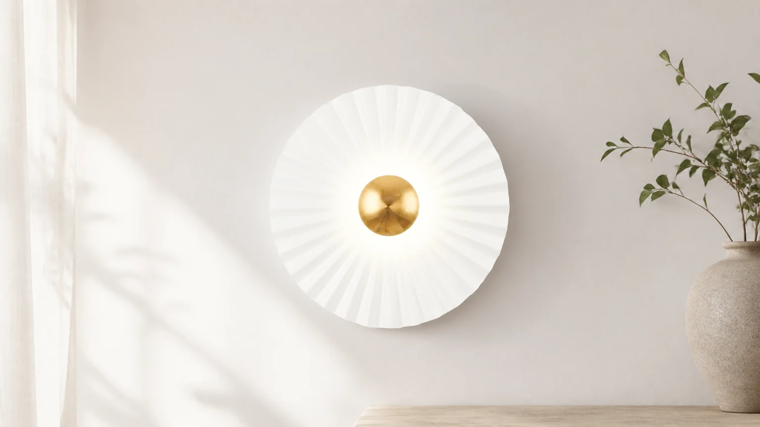 Nowoczesny kinkiet Creative Scallop M417 pokazany w ciepłej scenie wnętrza