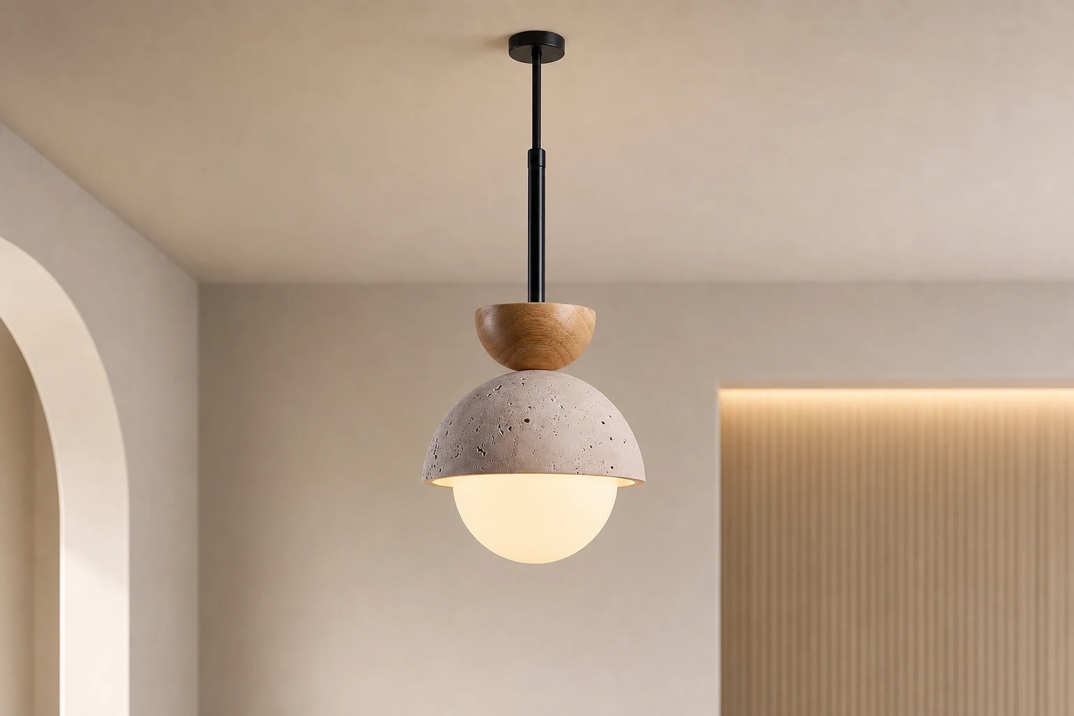 Sferyczna lampa wisząca M261 z kamienia naturalnego we wnętrzu produktu w kontekście