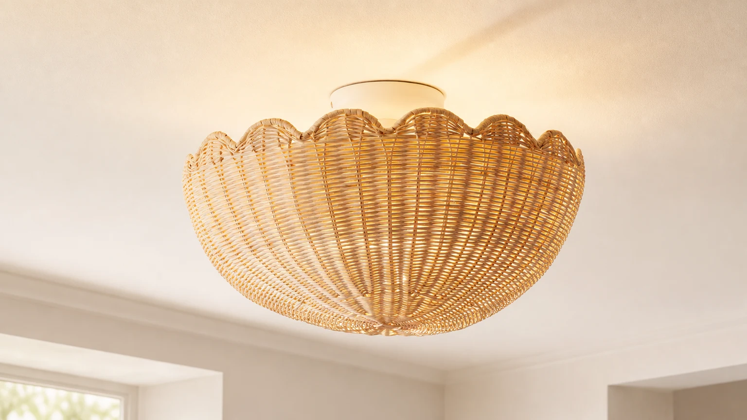 Rattanowa lampa sufitowa Olvara do montażu podtynkowego w ciepłym pomieszczeniu