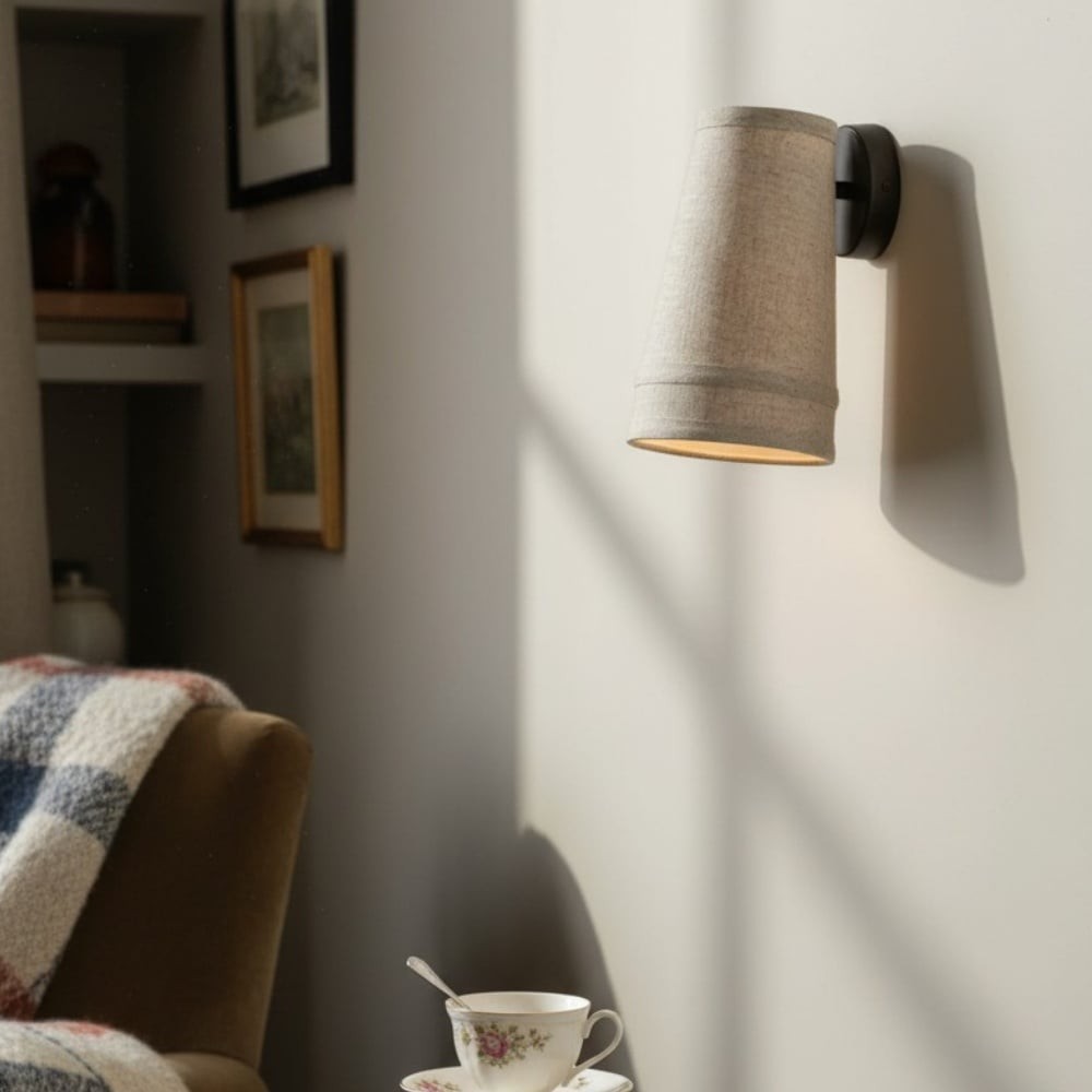 Zalen Textured Linen Bronze Wall Light - Soft Retro Wall Sconce for Reading Nook T652
