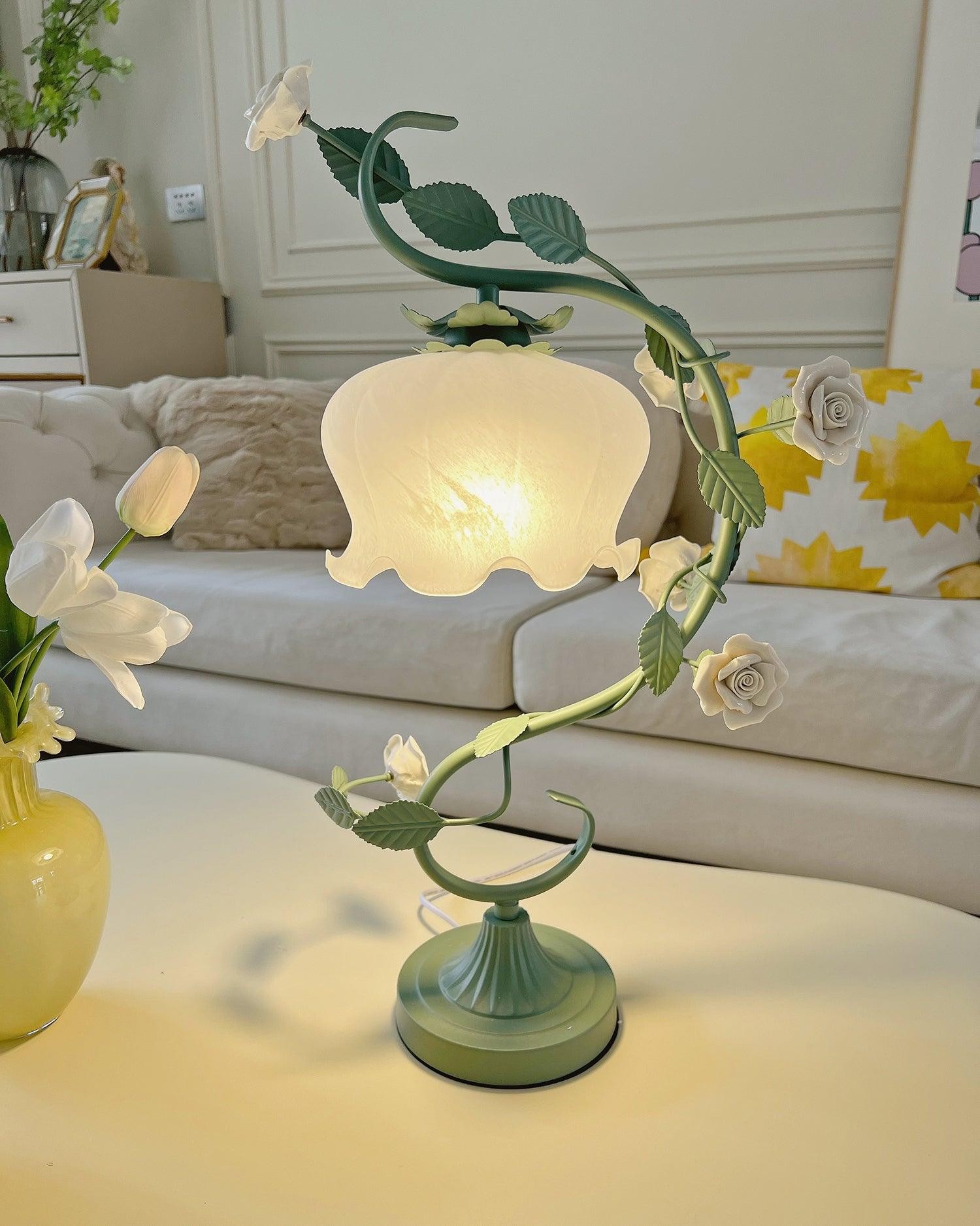 Green Pink White Rose Flower Table Lamp M209