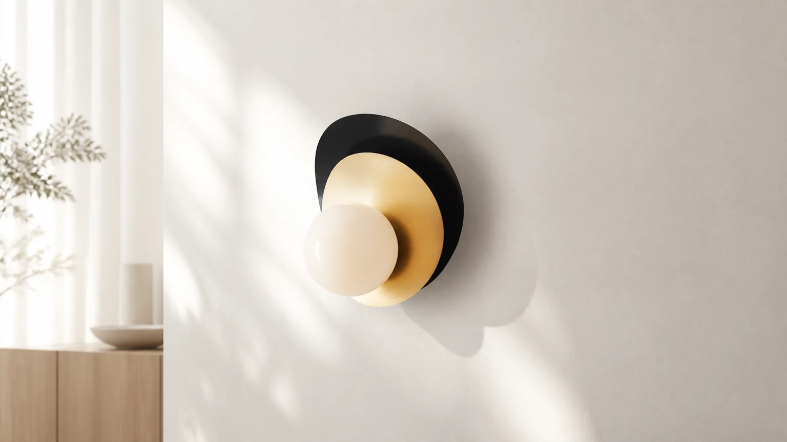 Nordyckie, minimalistyczne kinkiety w kształcie kuli M186 w ciepłej scenerii wnętrza