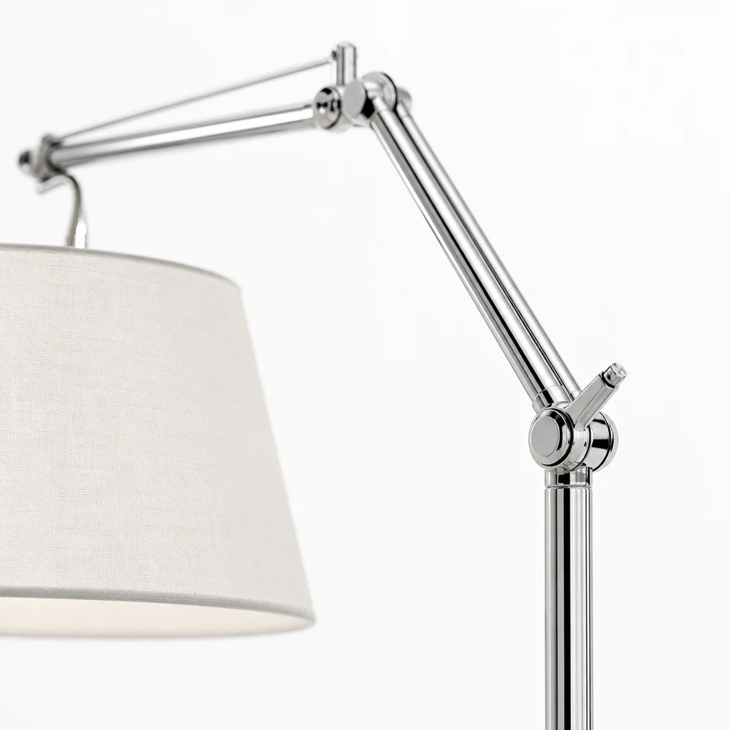 Zbliżenie na wykończenie i konstrukcję klosza lampy podłogowej Artemide D713