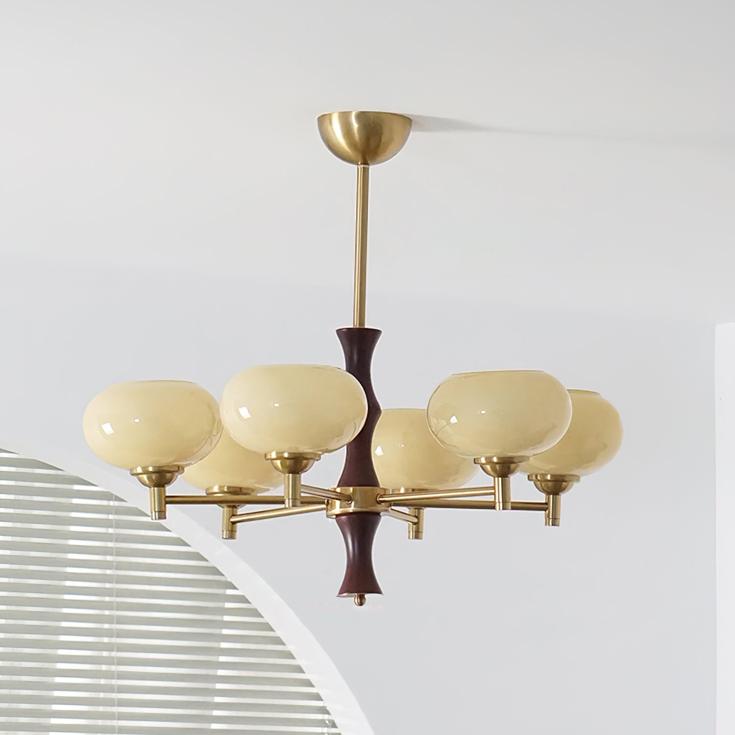 Vintage Mid Century Persimmon Glass Chandelier M306