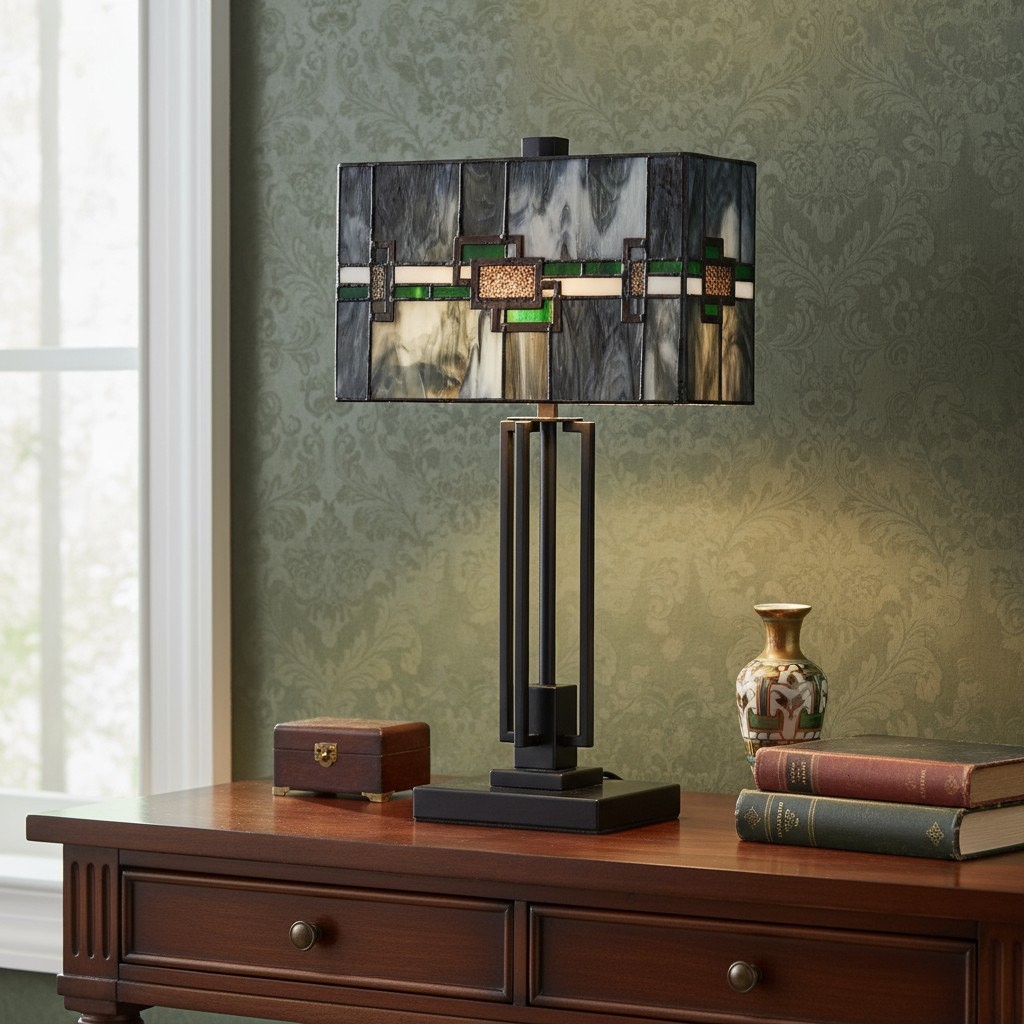 Culletto Stained-Glass Rectangular Table Lamp - Artisan Look for Bedrooms and Hallways T646
