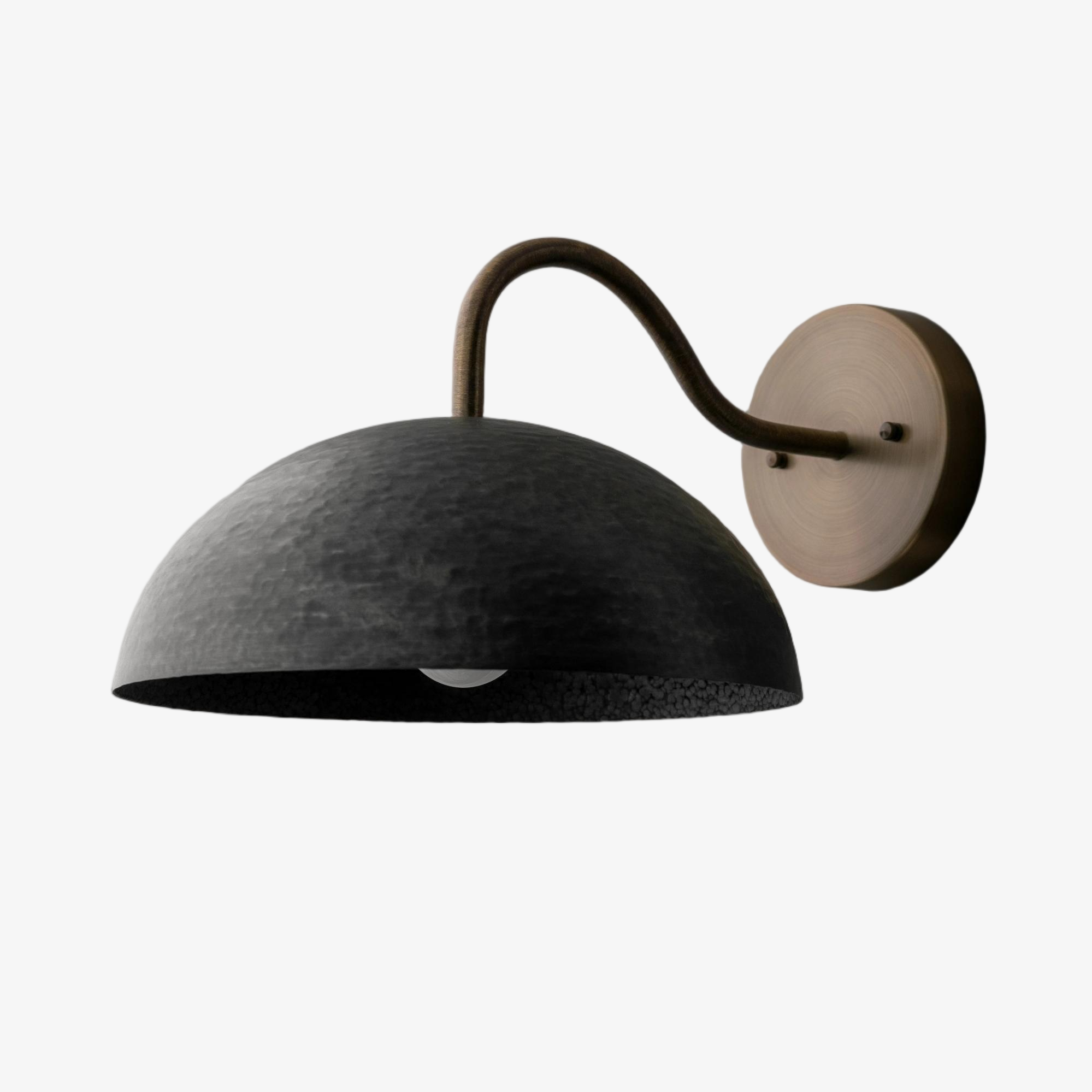 Curva Metal Industrial Wall Sconce - Curved Brass Arm - Hammered Dome Light Fixture T408