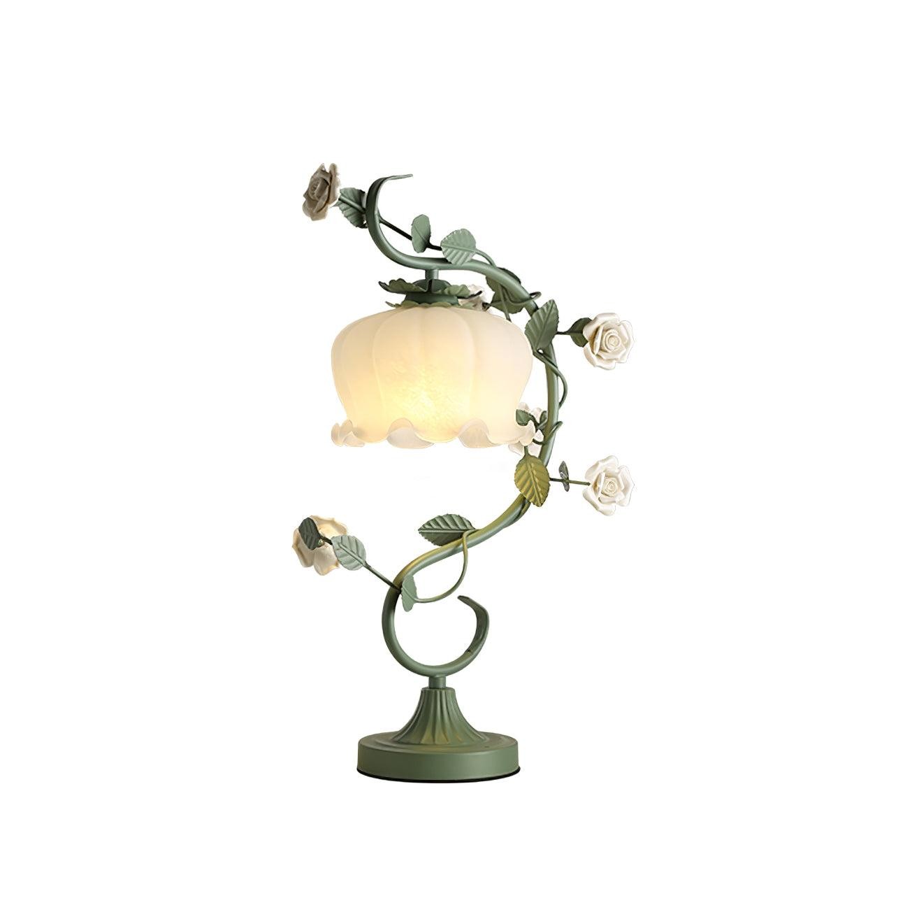 Green Pink White Rose Flower Table Lamp M209