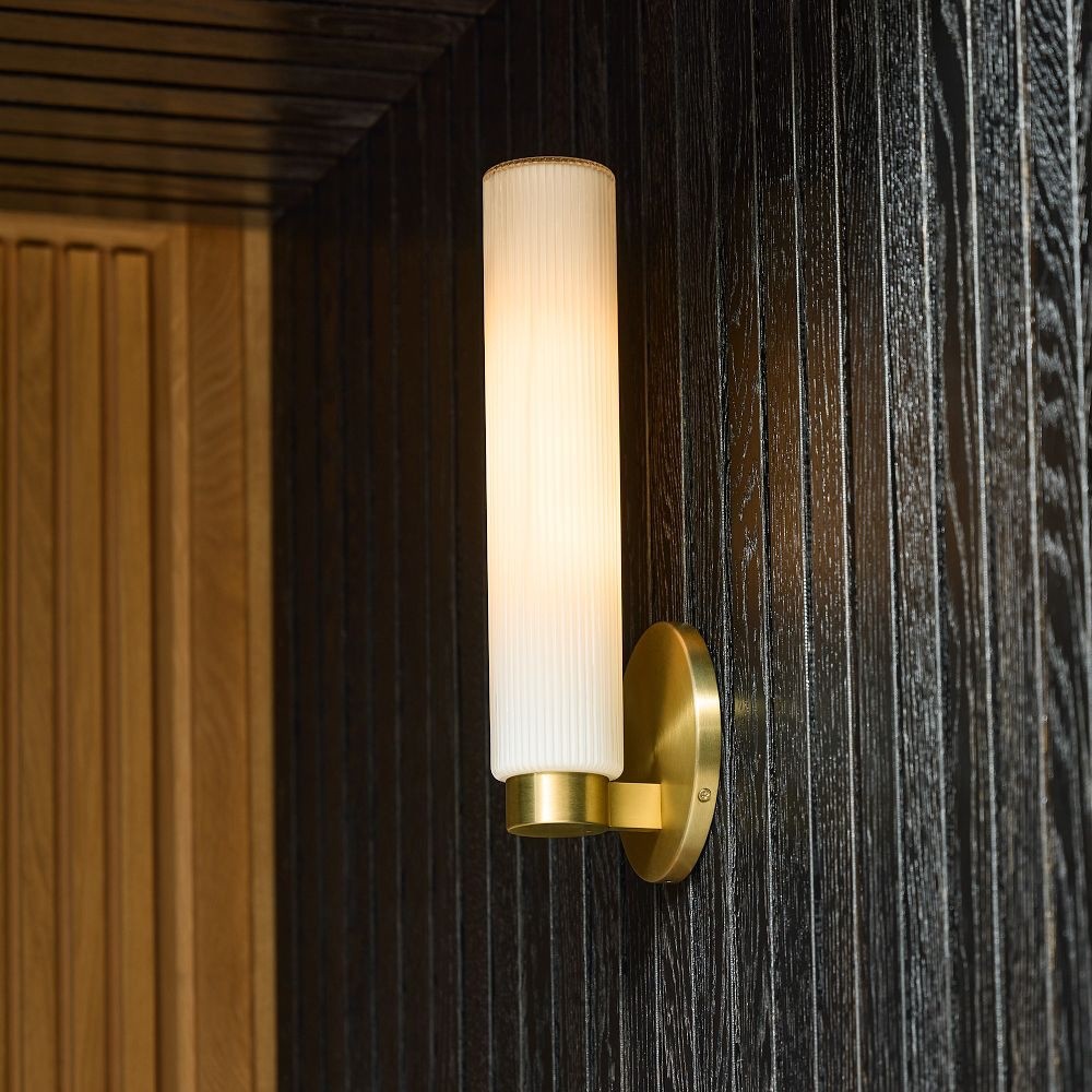 Rivora Fluted Glass Indoor Outdoor Sconce - Modern Wall Light for Home Decor T097