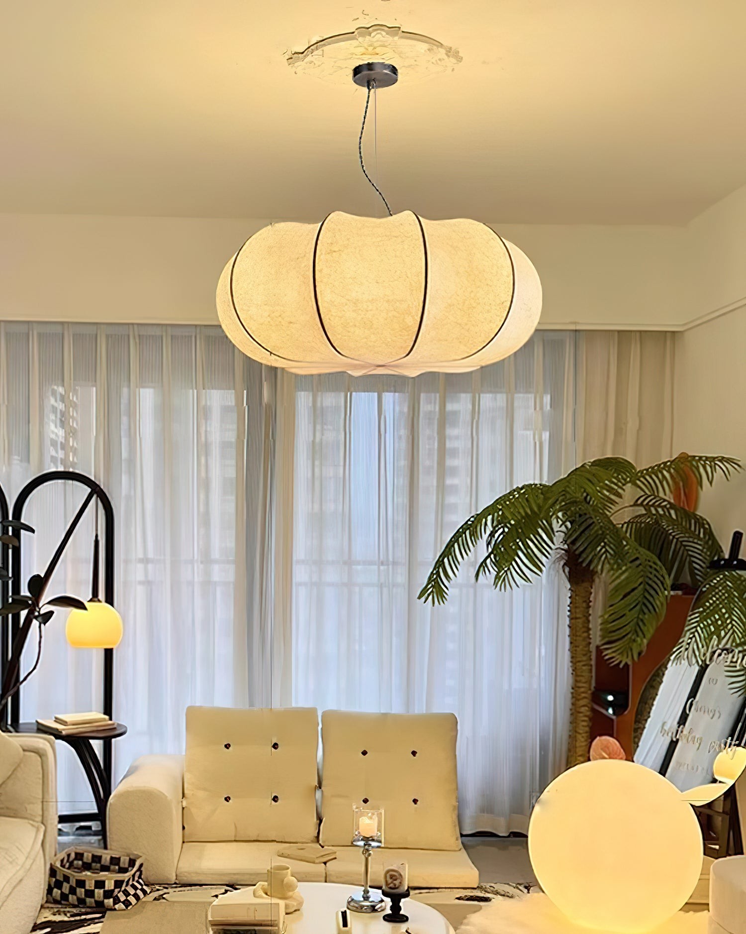 Modern Creative Flat Round Silk Pendant Lamp M125