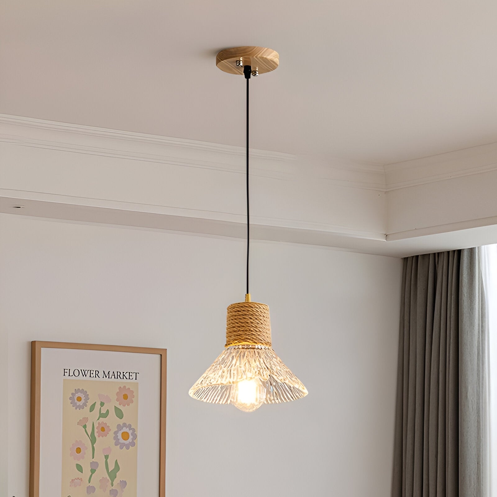 Nordic Hemp Rope Glass Pendant Light D938