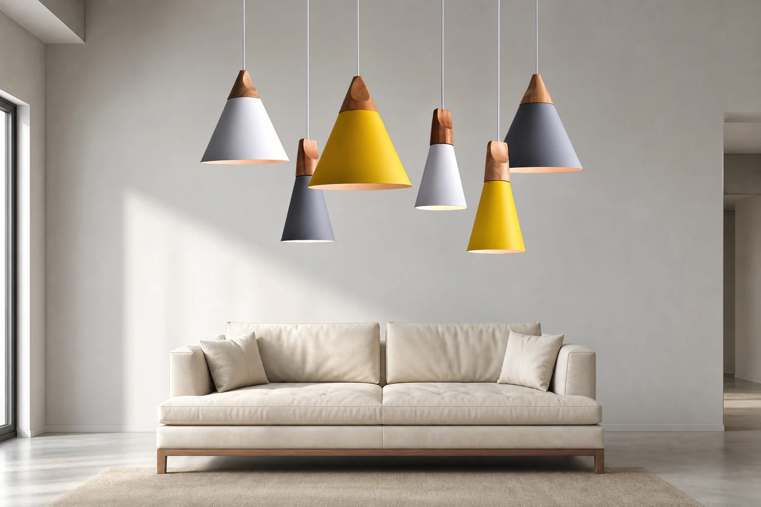 Lampa wisząca Connell Coned Woody w stylu życia we wnętrzach
