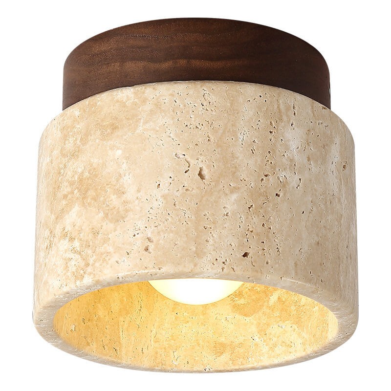Japanese Minimalist Round Yellow Travertine Shade 1-Light Semi-Flush Mount Ceiling Light G31