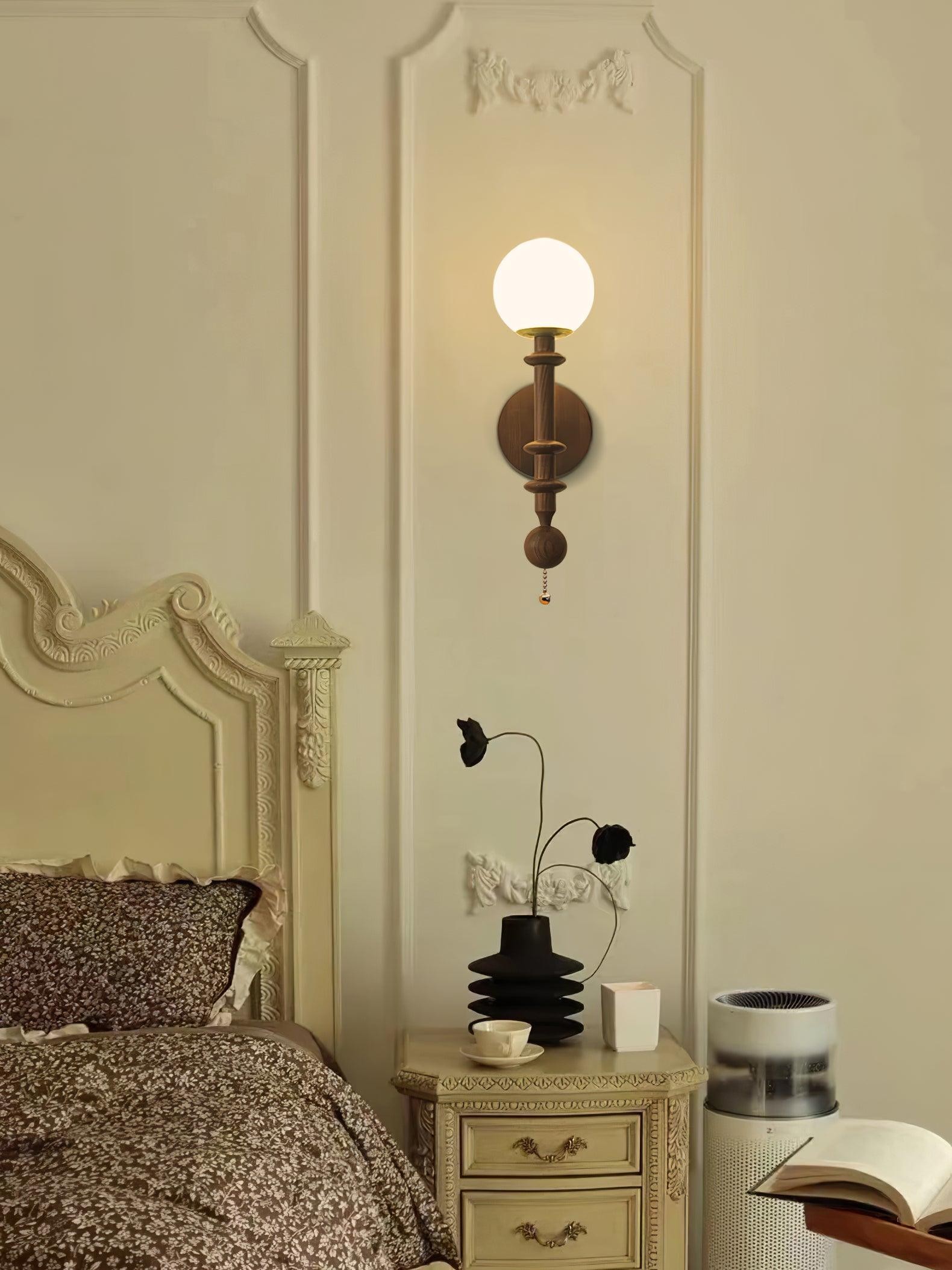 French Simple Vintage Bedside Wooden Glass Wall Lamp M428