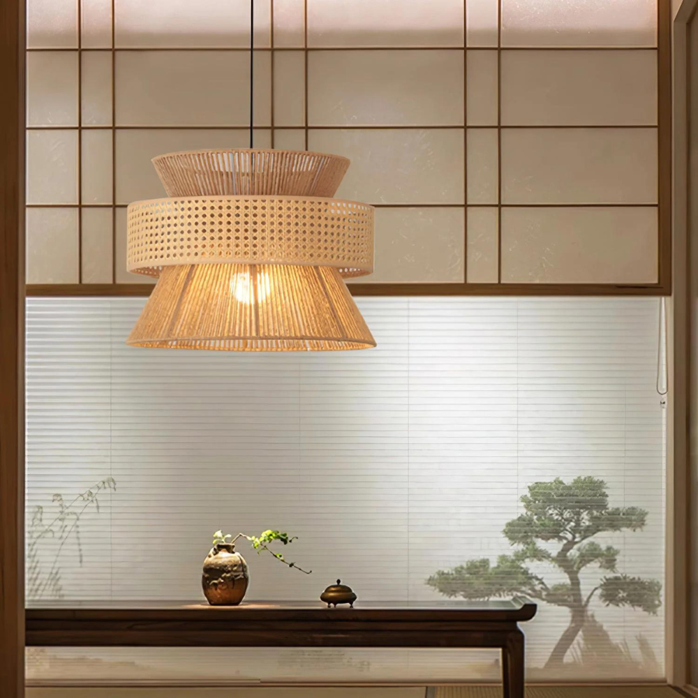 Handwoven Hemp Rope Rattan Veil Pendant Light D813