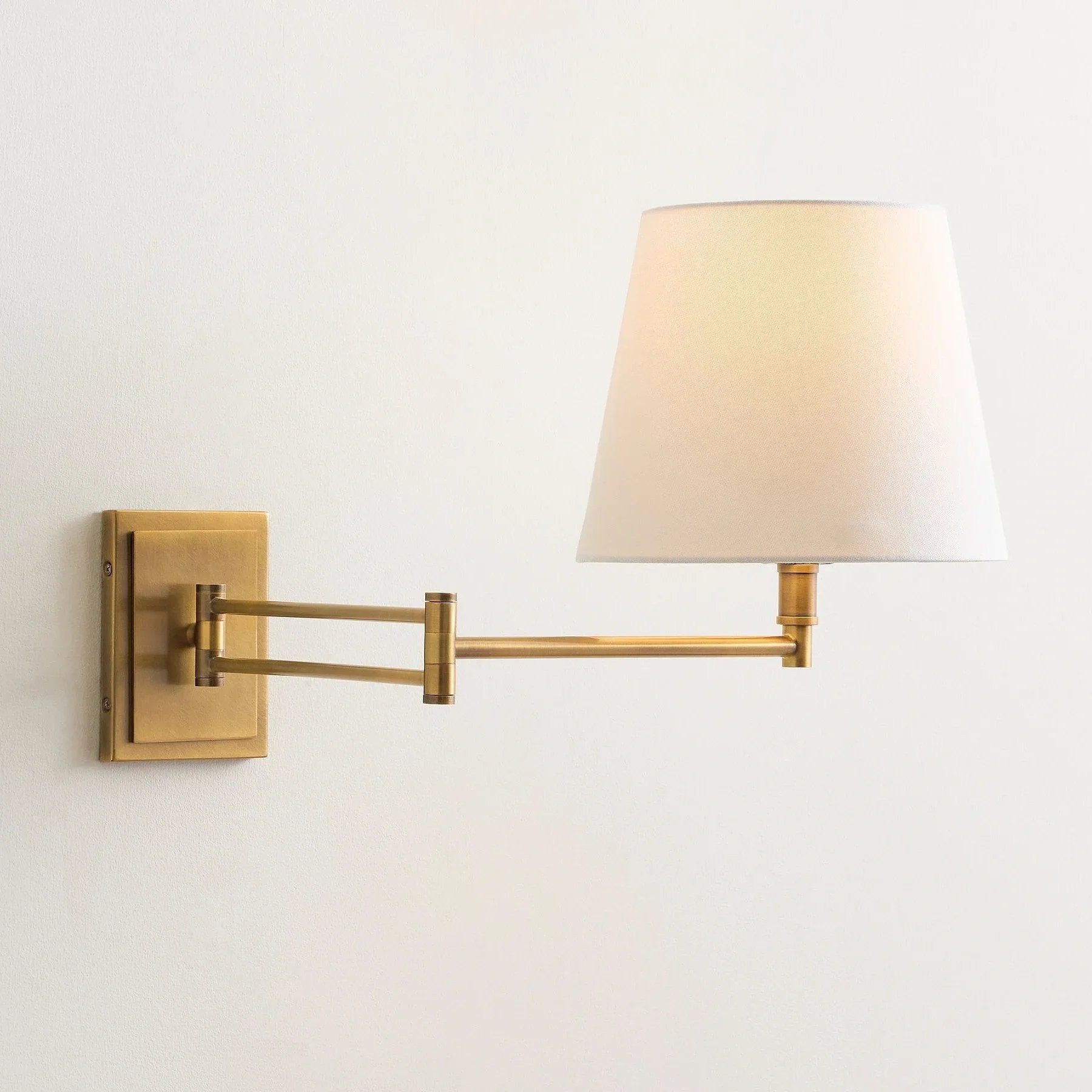 Arcuma Modern Adjustable Arm Wall Sconce with Linen Shade - Contemporary Metal Lighting T498