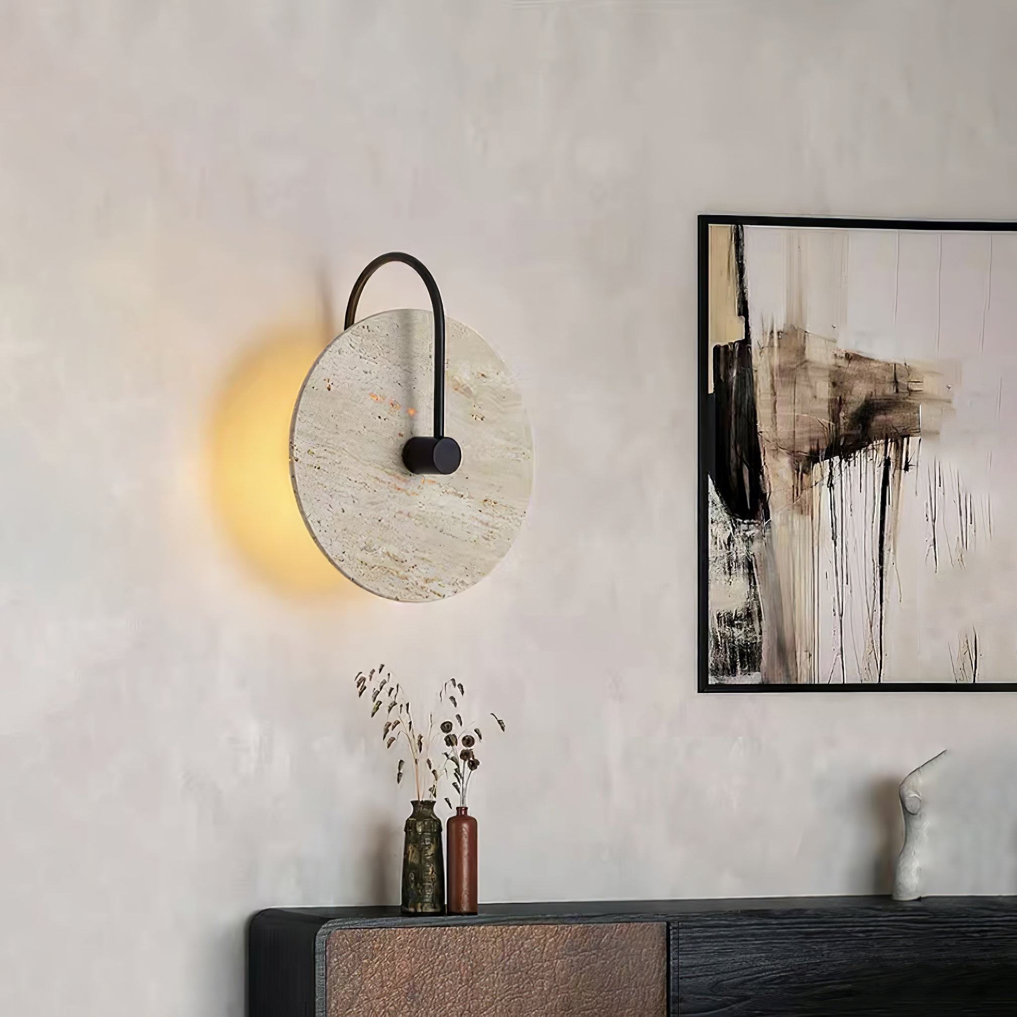 Simple Clock-Shaped Travertine Wall Lamp M25