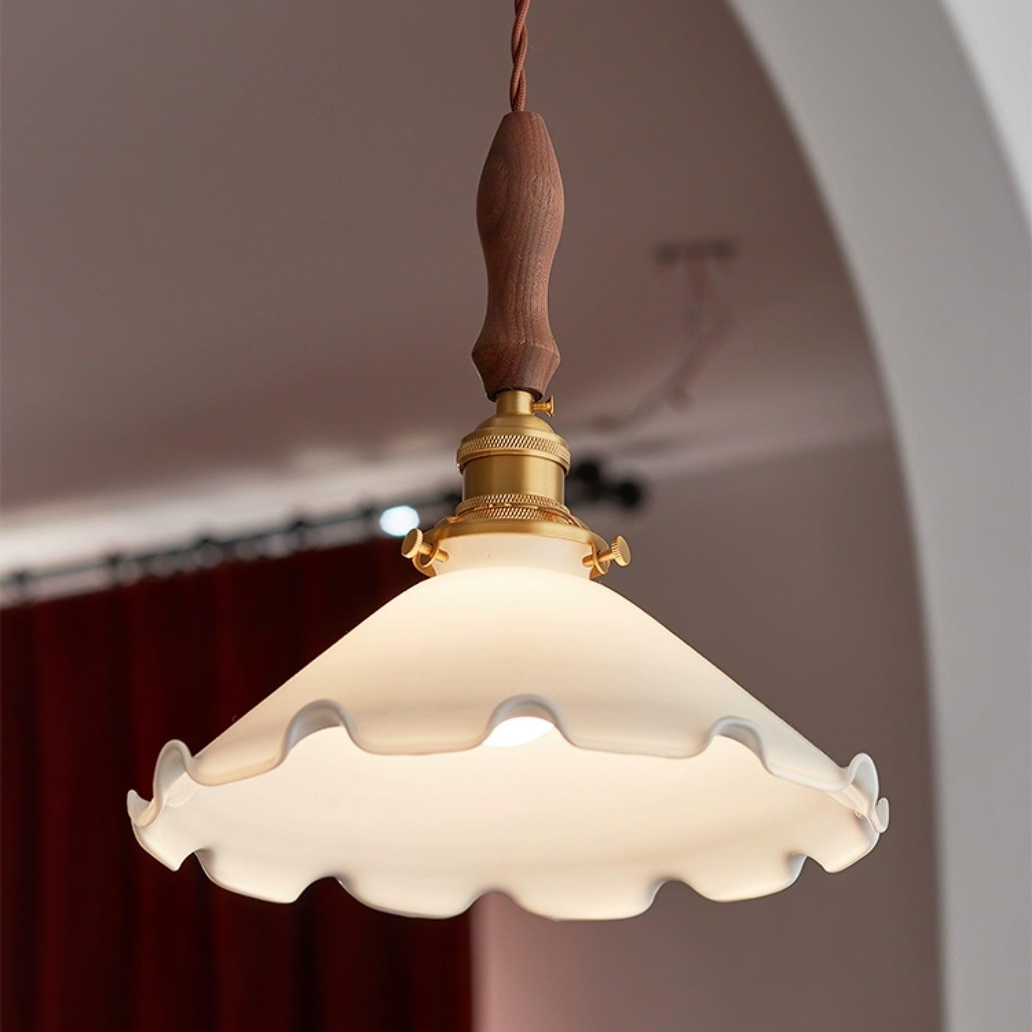 Vintage White Glass Skirted Pendant Lamp M472