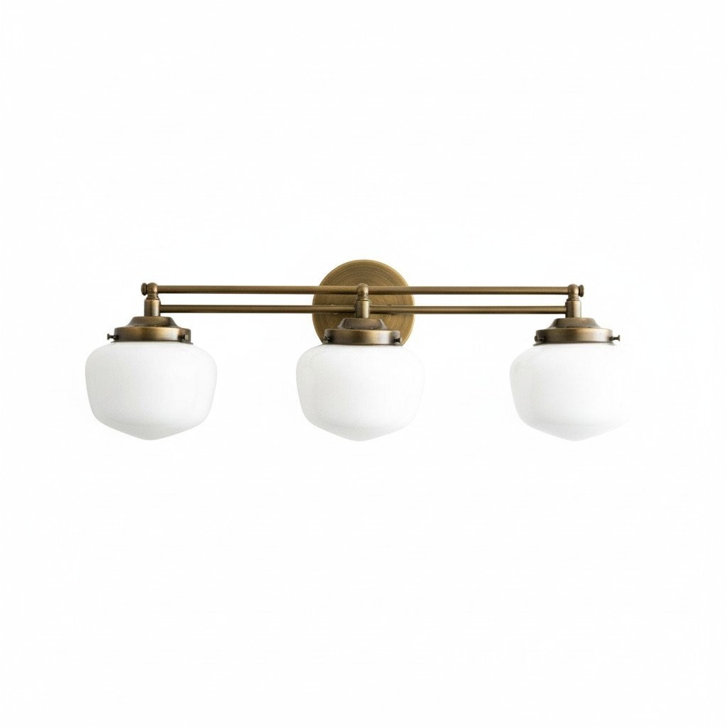 Opalume Glass Art Deco Vanity Light - Bathroom Wall Sconce with White Glass Shades T306