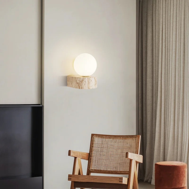 Travertine Hemisphere Wall Sconce D886