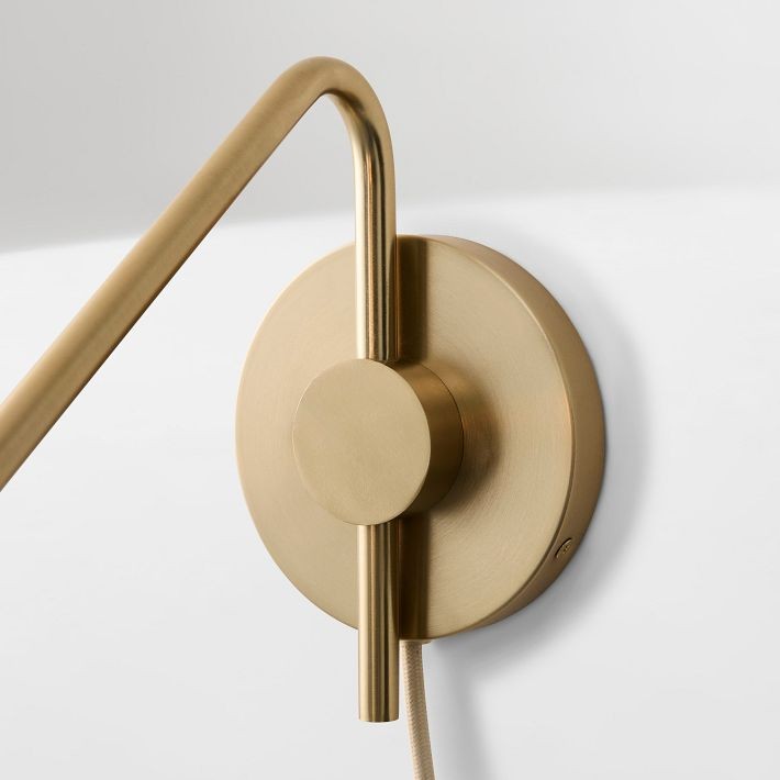 Diora Plug-In Wall Sconce - Champagne Bronze Adjustable Arm Lamp with Linen Shade T200