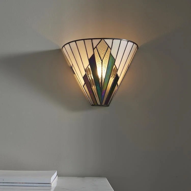 TF Astoria Vintage Fan-Shaped Wall Lamp - Handcrafted Art Glass For Bedroom Accent Light T635