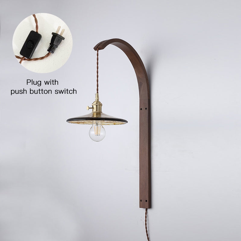 Curved Walnut Ceramic Plug-in Wall Light D498