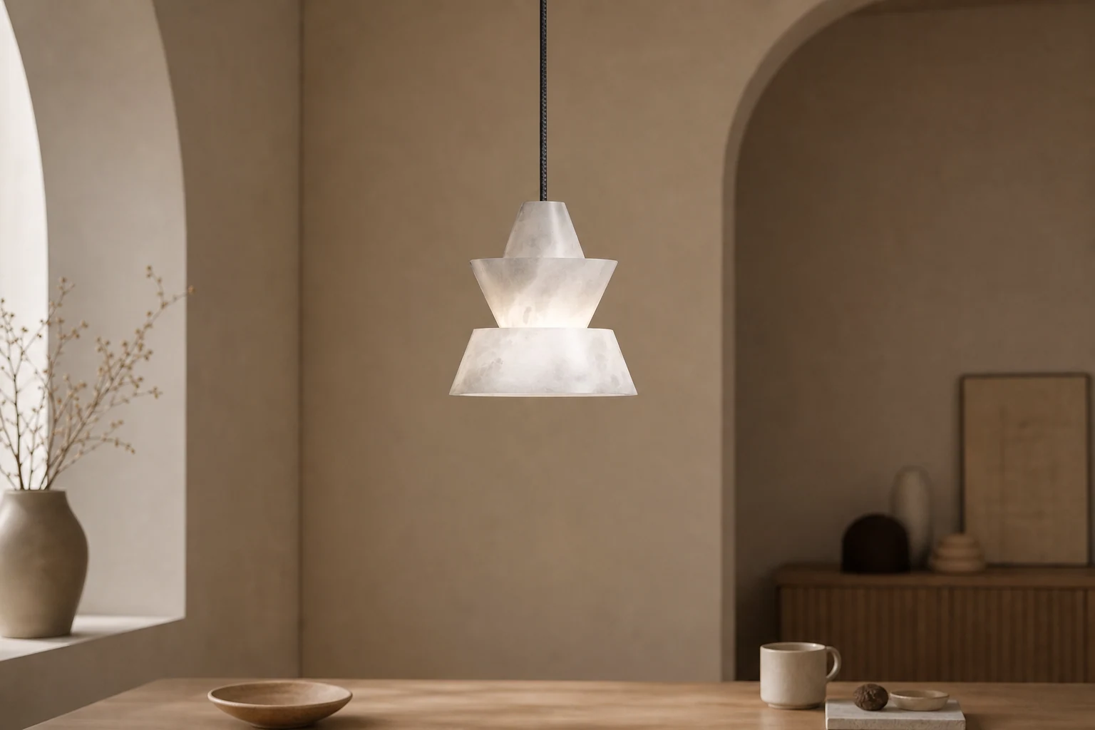 Lampa wisząca z marmuru nordyckiego M461 w pomieszczeniu lifestylowym
