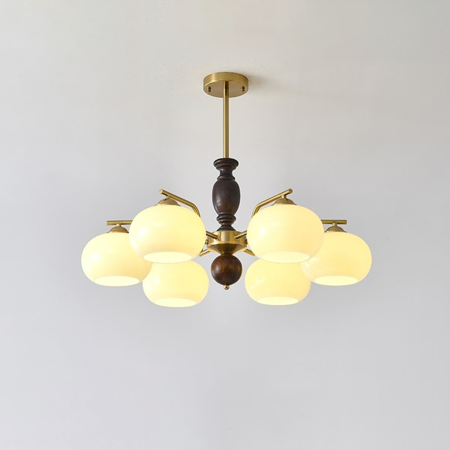 Medieval Style Walnut Beige Orb Chandelier M02