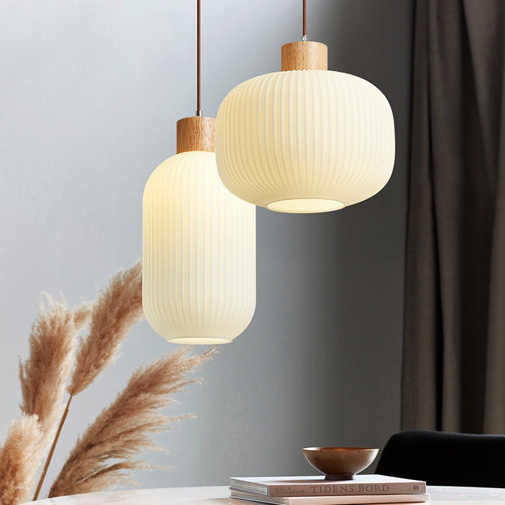 Nordic White Lantern-Like Glass Pendant Lamp M127