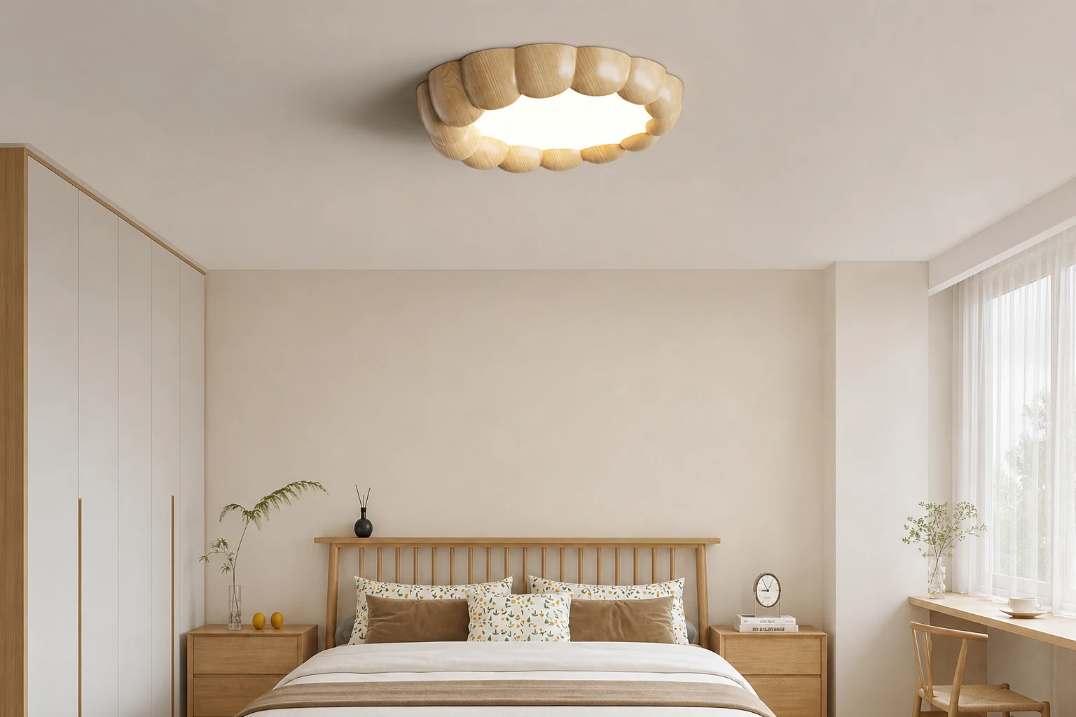 Lampa sufitowa ze sztucznego drewna M559 w scenie lifestylowej