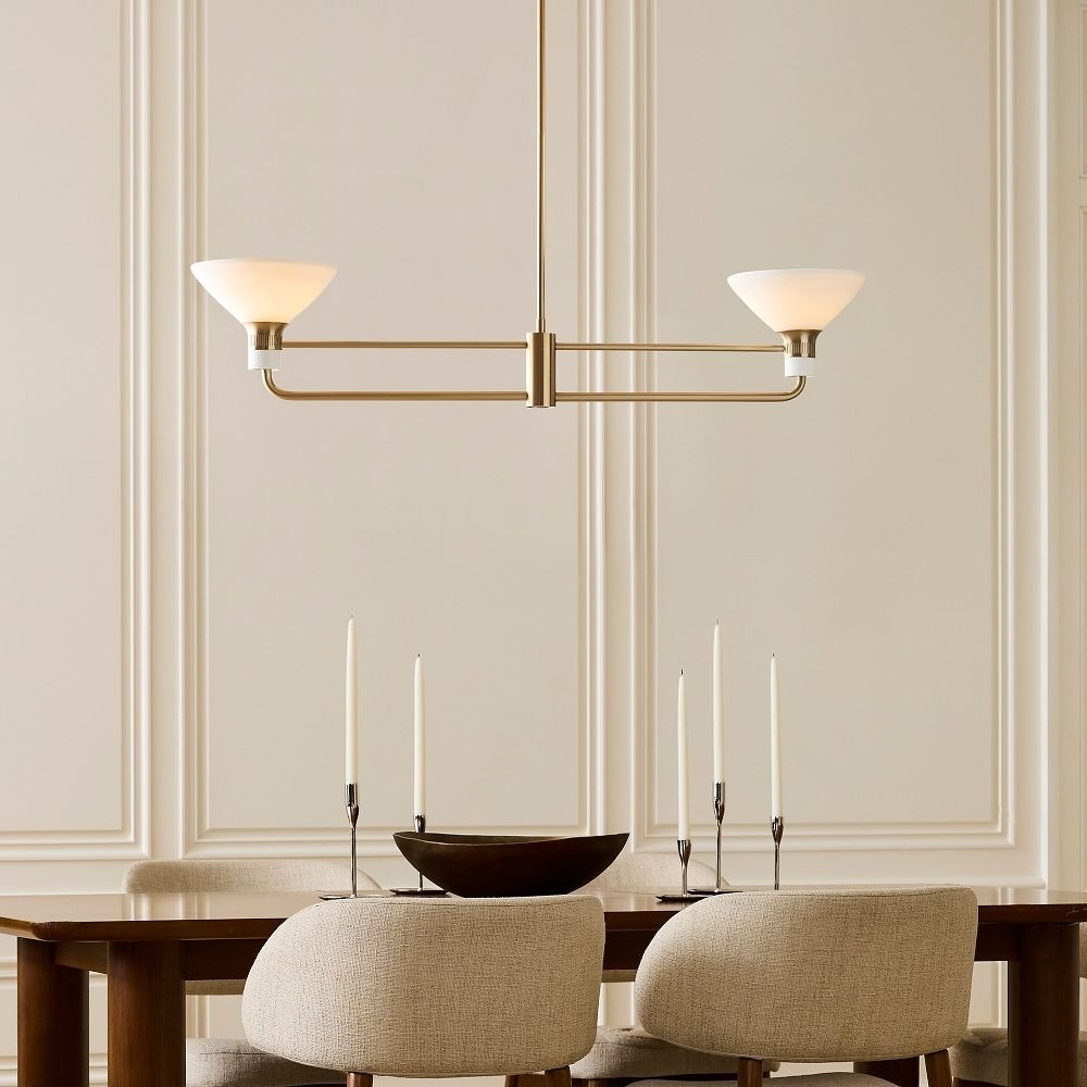 Calvor Adjustable Linear Chandelier – Porcelain & Bronze Pendant Light for Dining Rooms T126