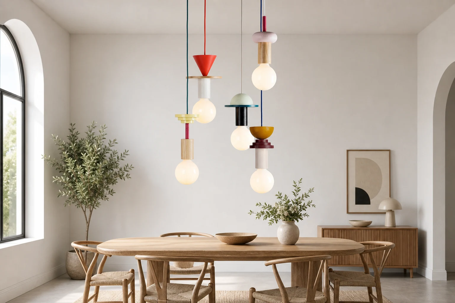 Drewniana lampa wisząca Creative Color Block S166 w stylu życia