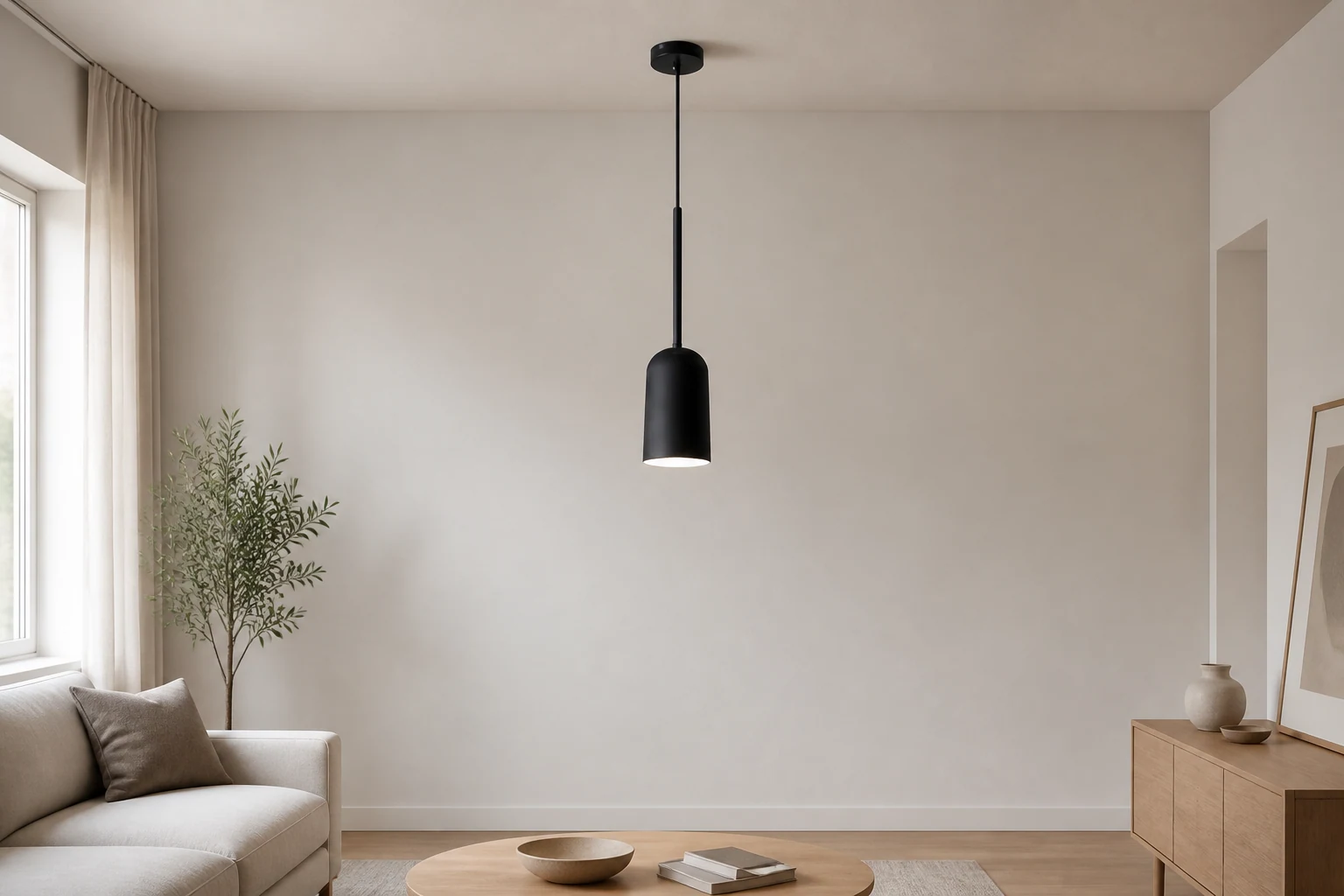 Minimalistyczna lampa wisząca makaronik w stylu życia osadzonym w kontekście produktu