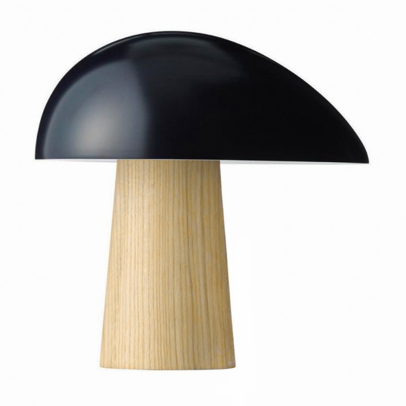Skulptural bordslampa Night Owl i svart och träfinish