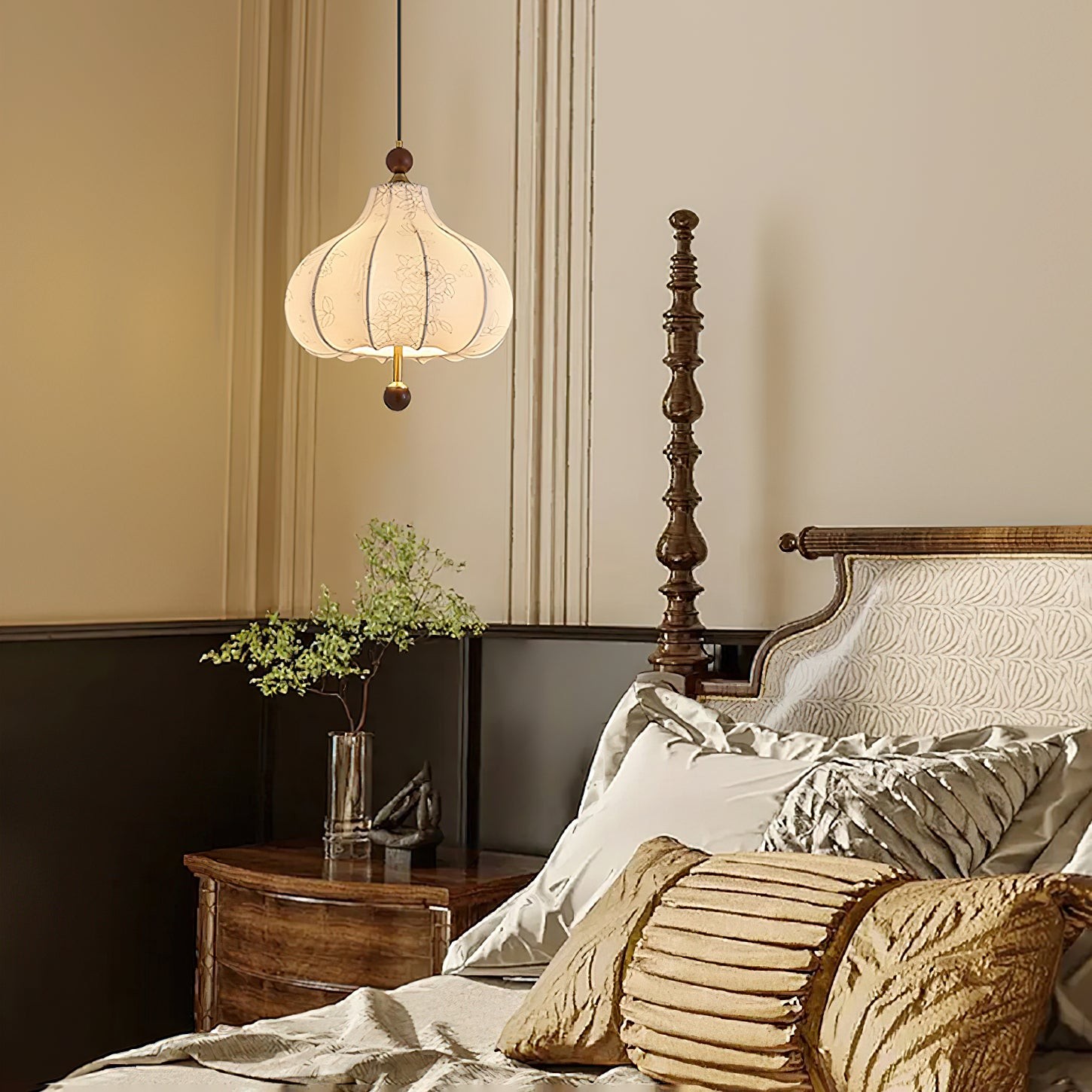 French Retro Fabric Pattern Pendant Lamp M77